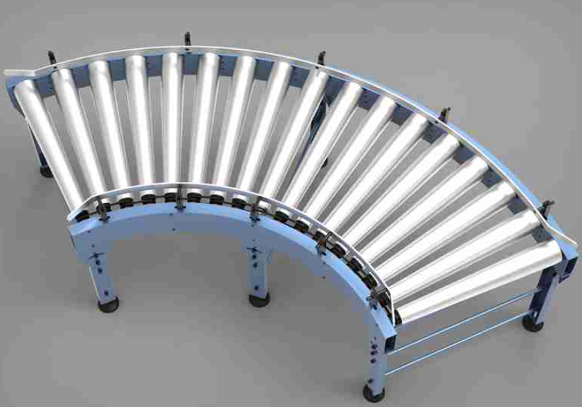A1075. Poly-V Belt Curved Roller Conveyor